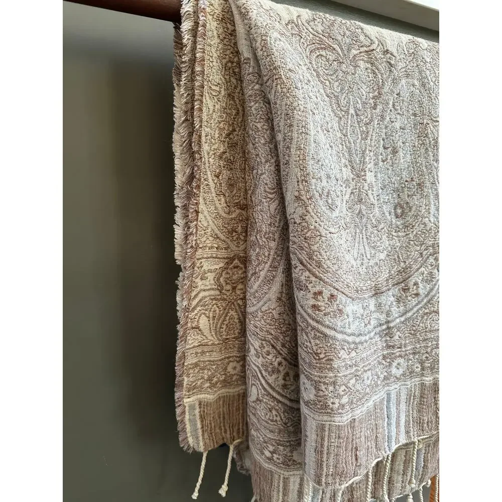 Ralph Lauren Marylebone Randle Cream Throw Blanket linen cotton cream paisley